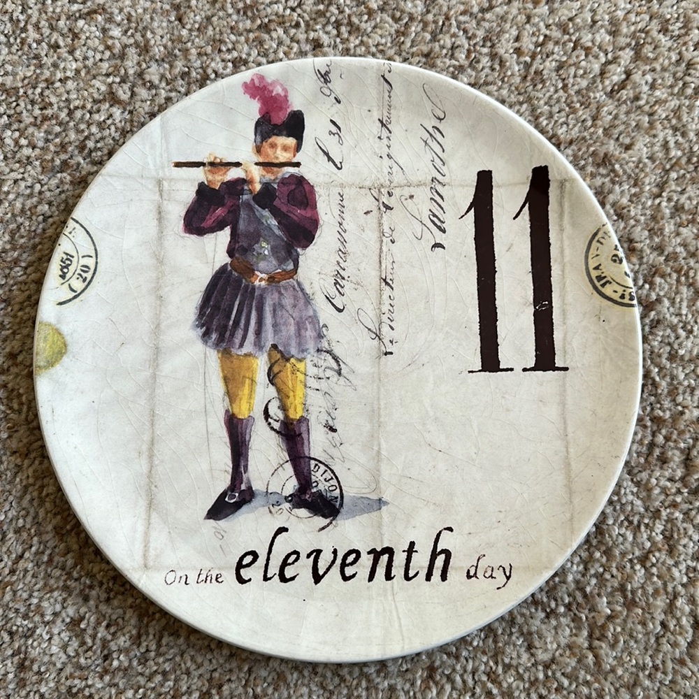 Williams Sonoma 12 Days of Christmas salad/dessert plate. The Eleventh Day.